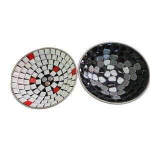 1950's Mid Century Tile Mosaic Aluminum Backed Ashtrays Lot Of 2 5"x1"